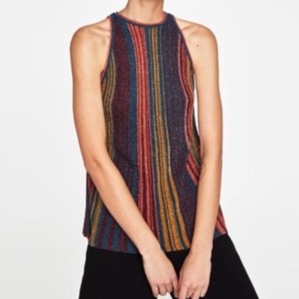 Zara knit metallic stripe swing tank in S